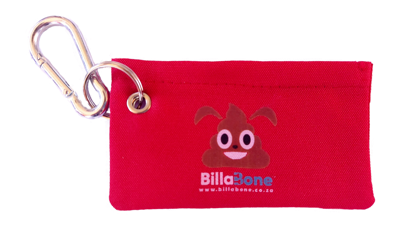 Red dog poop bag holder do not touch colour code with easy clip-on carabiner.